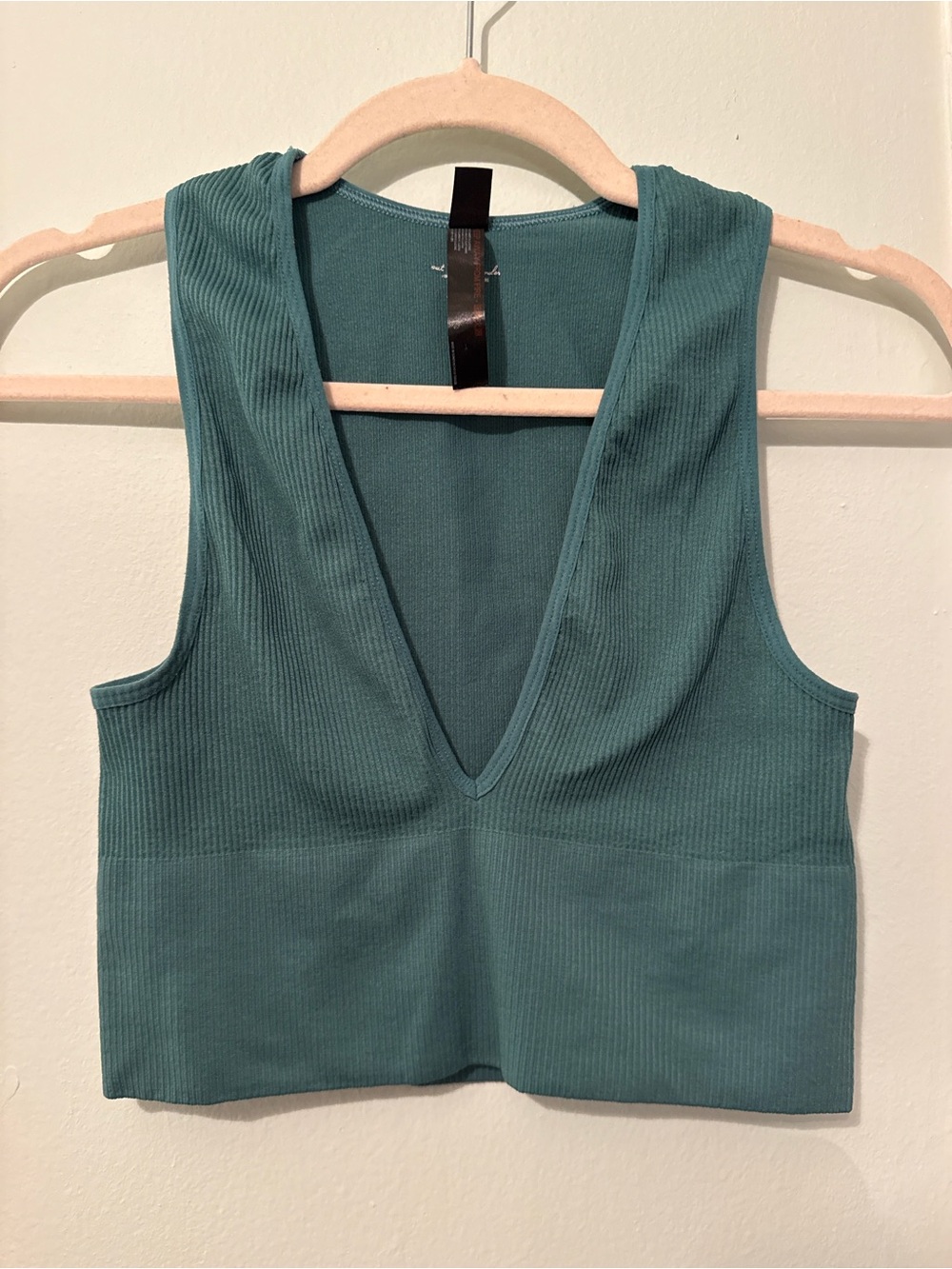 Urban Outfitters Teal Ribbed V-Neck Crop Top